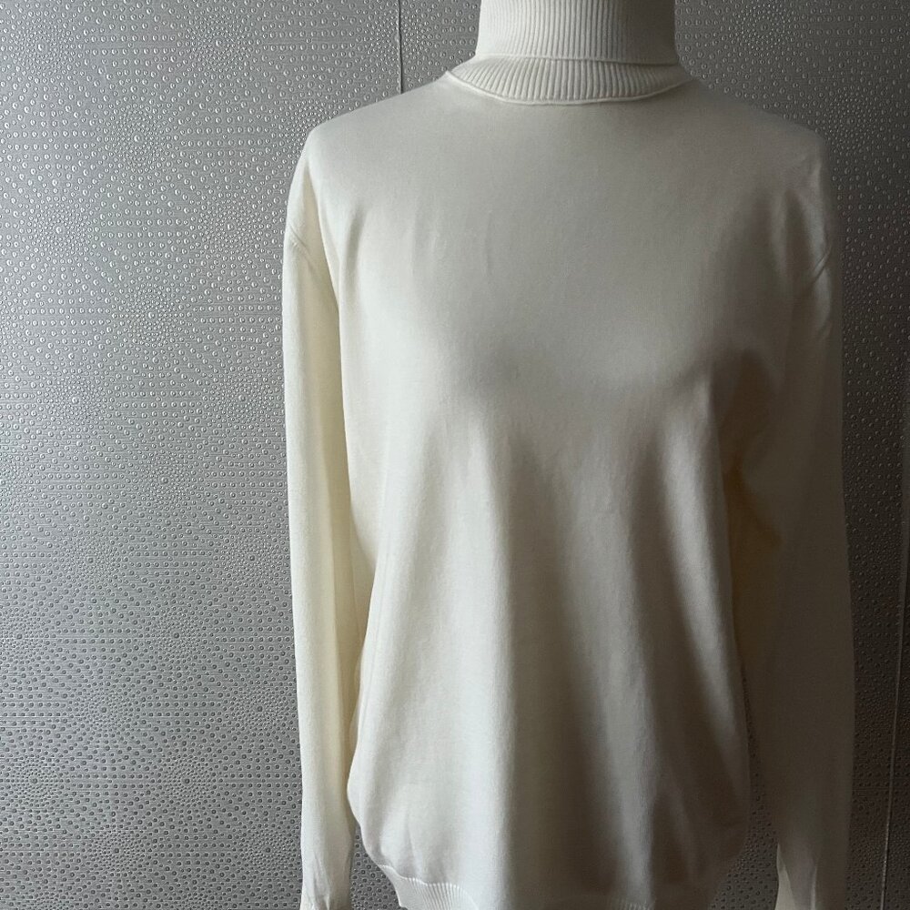 Bogner Womens Off White Long Sleeve Turtleneck Pullover Sweater Size L